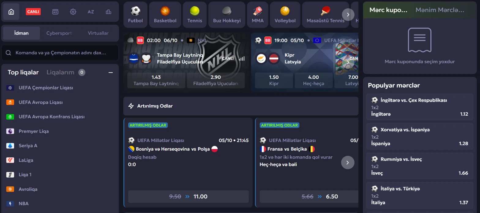 Vavada casino idman mərcləri bölməsi
