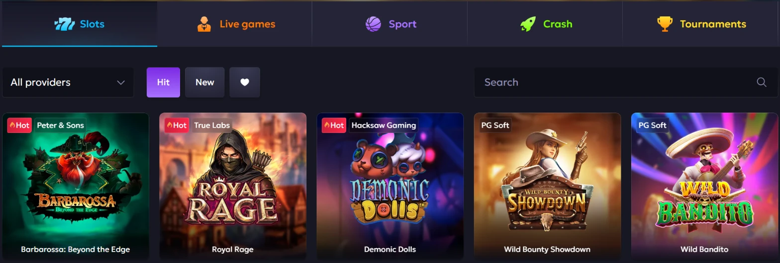 Vavada online casino slots and providers