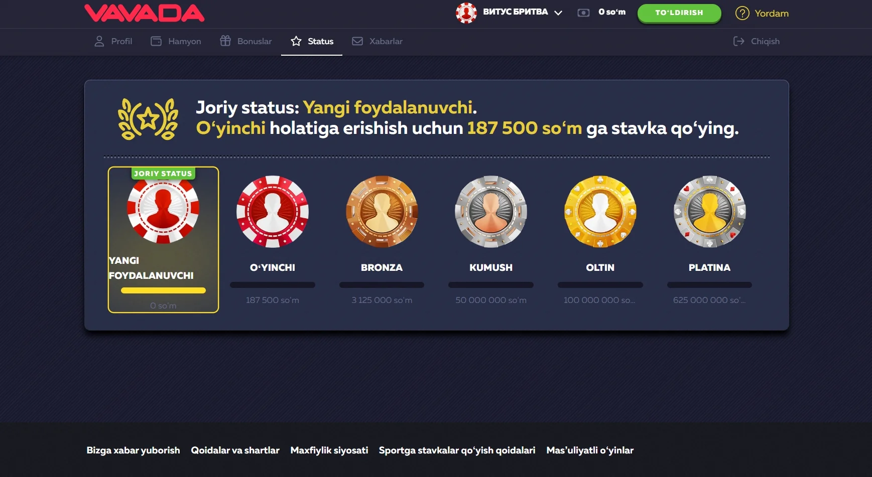 Vavada royxatdan otish bonusi