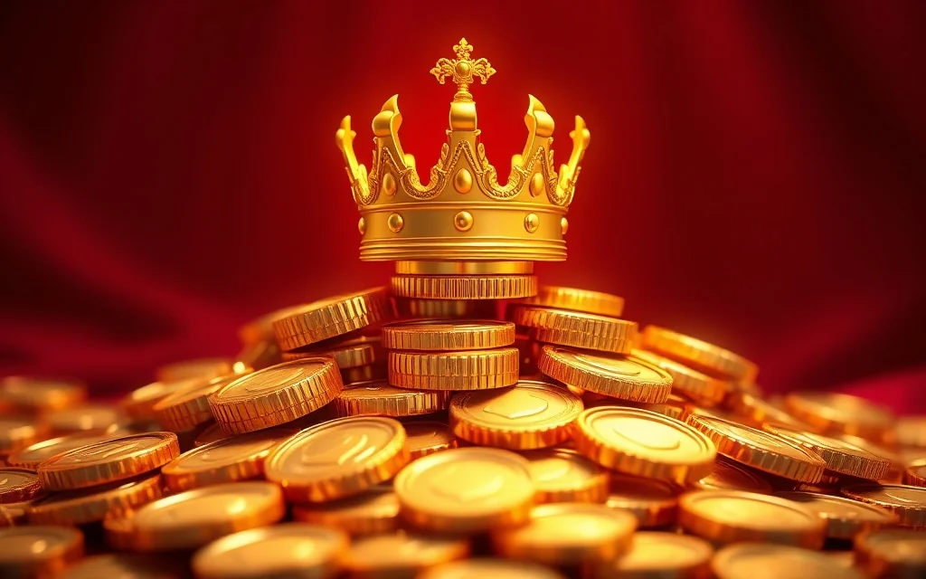 Gold crown on a pile of coins