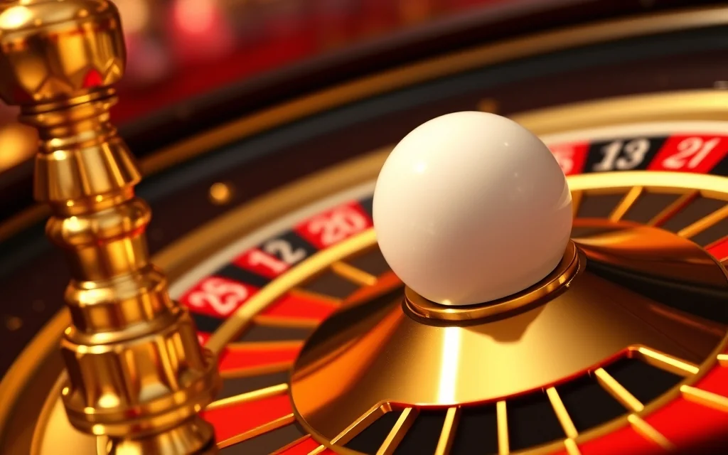 Spinning roulette wheel with ball gold and red